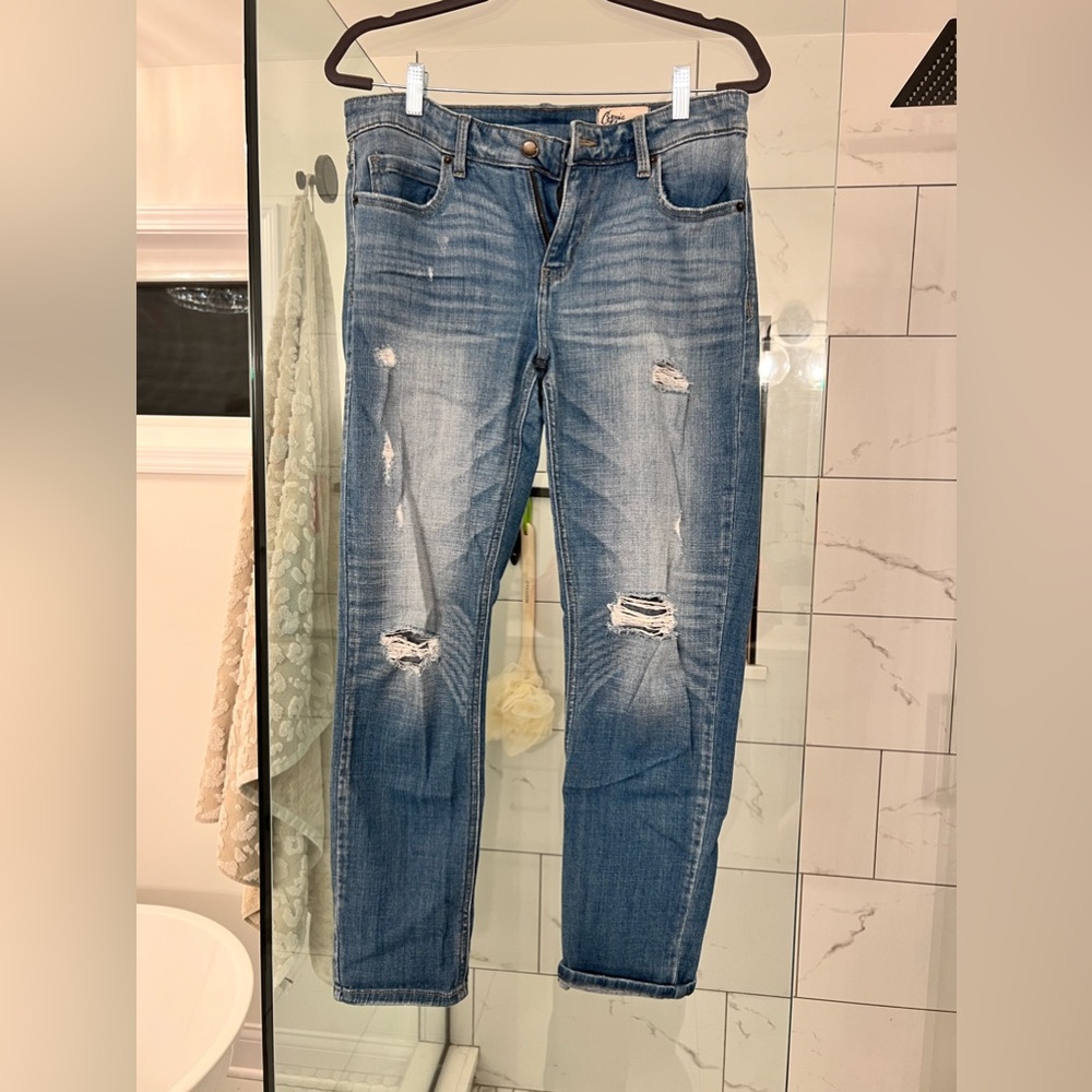 Medium wash distressed jeans - size 29 - cosmic blue love 💙